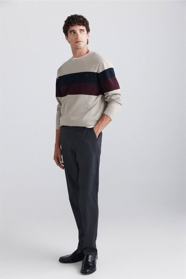 Springfield Piqu&eacute; long sleeve T-shirt V-shaped beige