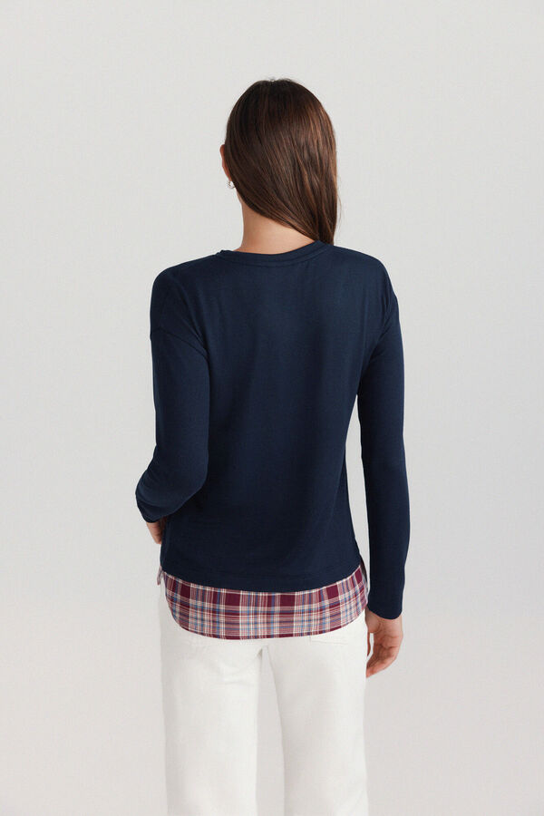Springfield Long sleeve mixed fabric T-shirt blue