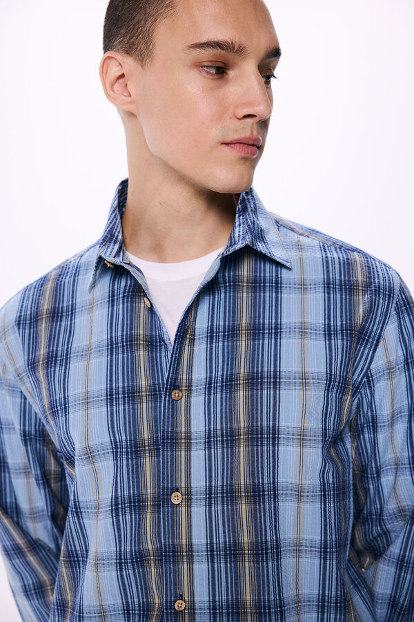 Springfield Checkered seersucker shirt steel blue