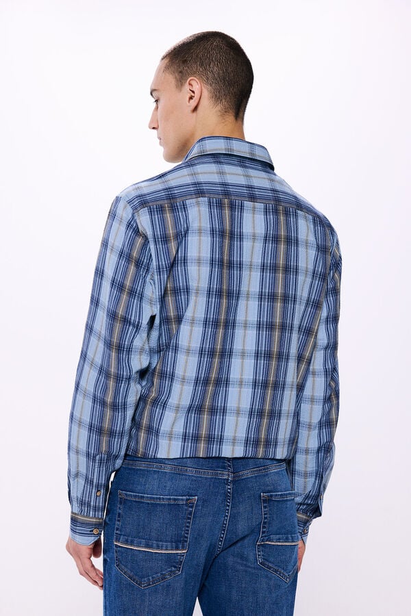 Springfield Camisa seersucker cuadros azul medio