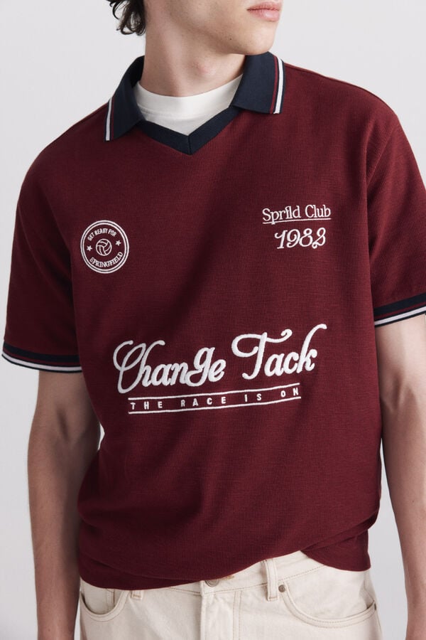 Springfield Contrast regular fit sports polo shirt red