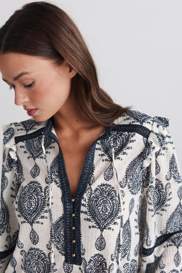 Springfield Printed ruffle blouse beige