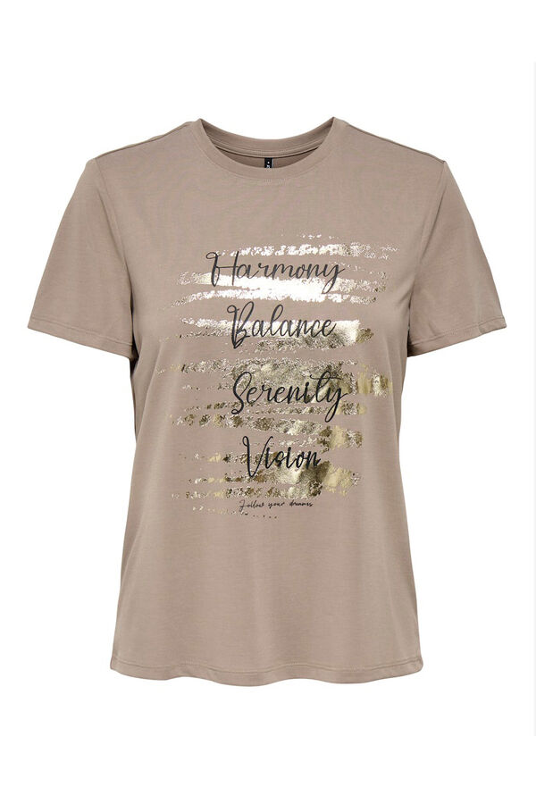 Only Camiseta dibujo frontal beige