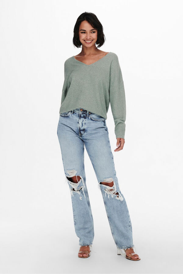 Only Camisola de gola em bico verde