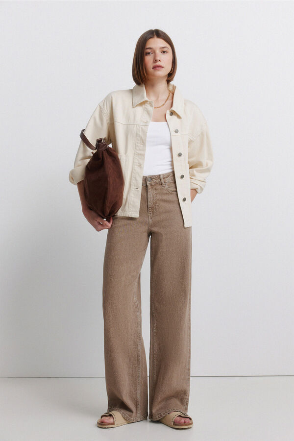 Springfield Casaco oversized em denim castanho