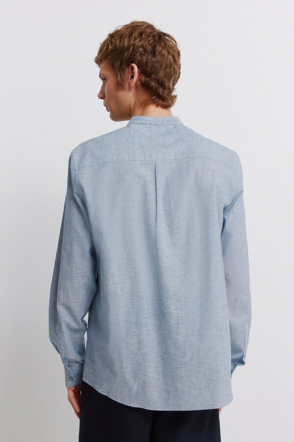 Springfield Linen mandarin collar shirt blue