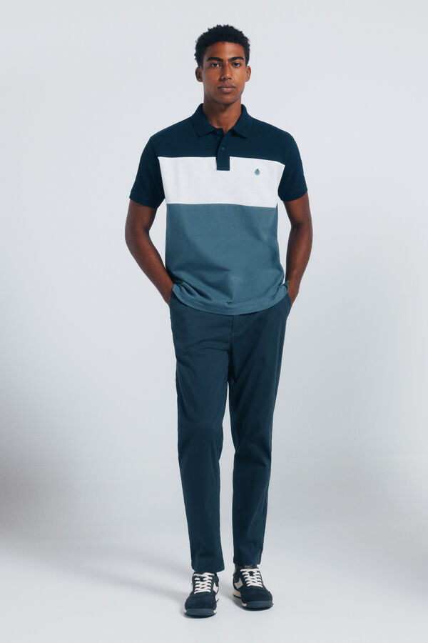 Springfield Regular fit color block piqué polo shirt blue