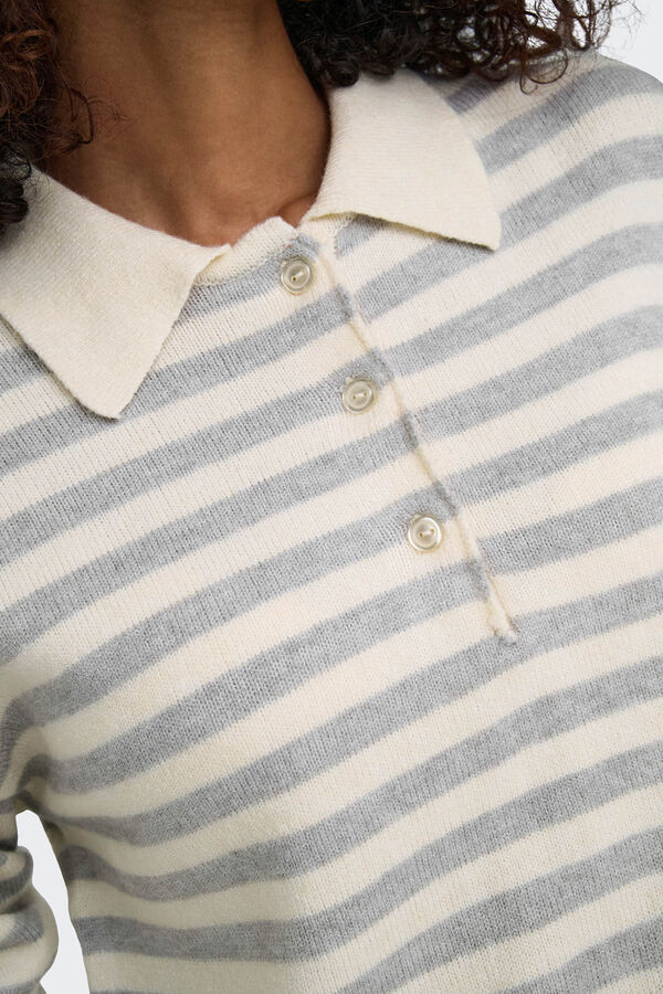 Only P&oacute;lo de malha de malha manga comprida  cinzento