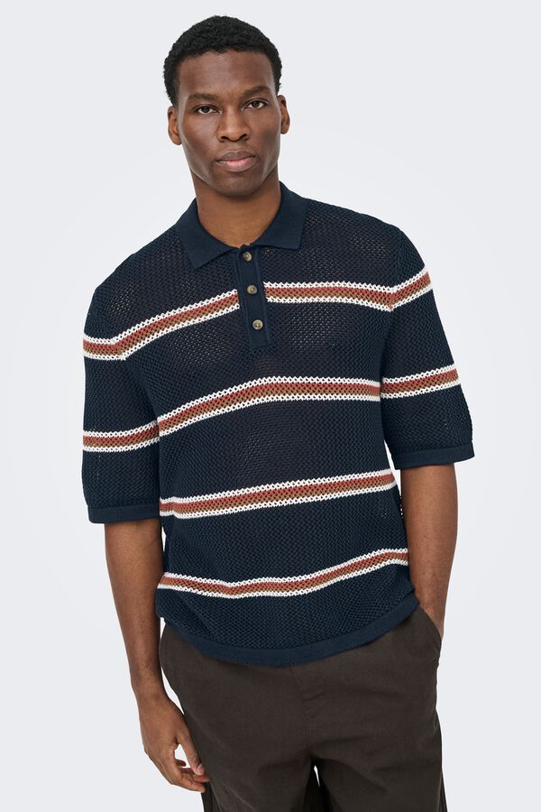Only & Sons Strick-Poloshirt Blau