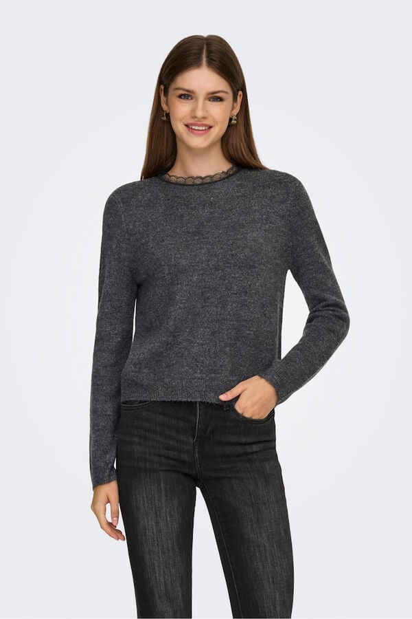 Only Pullover mit Spitzendetail Grau