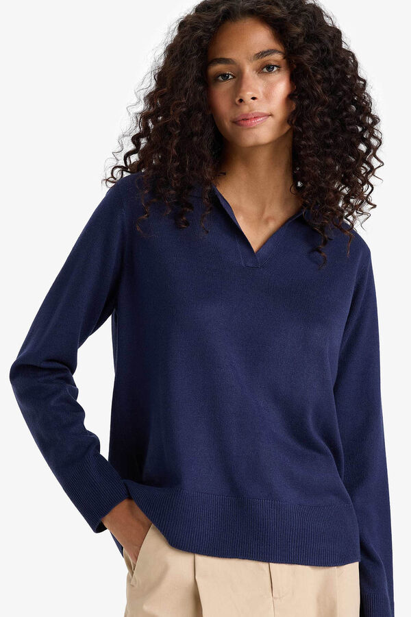 DeFacto Jersey con cuello polo azul