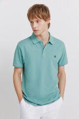 Springfield Piqu&eacute; contrast cuff slim fit polo shirt blue