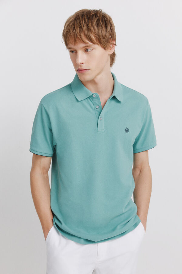 Springfield Piqu&eacute; contrast cuff slim fit polo shirt blue