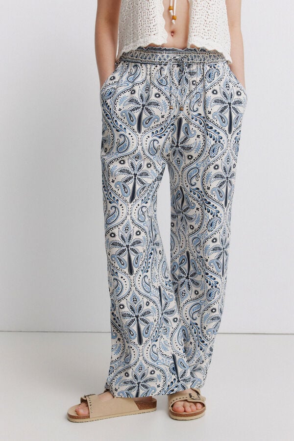 Springfield Printed fluid trousers brown