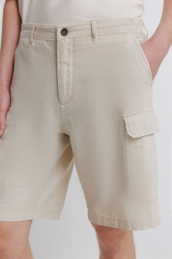 Springfield Bermuda cargo en lin confort fit blanc