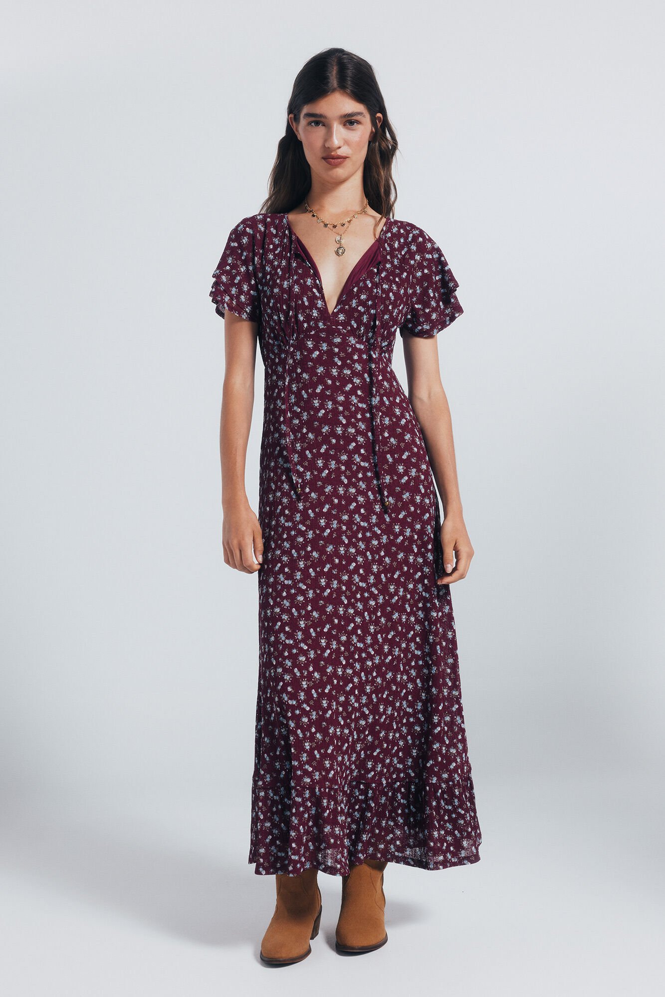 Springfield print ruffle sleeve midi