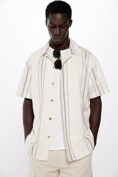 Springfield Camisa manga corta jacquard bordado estampado fondo blanco