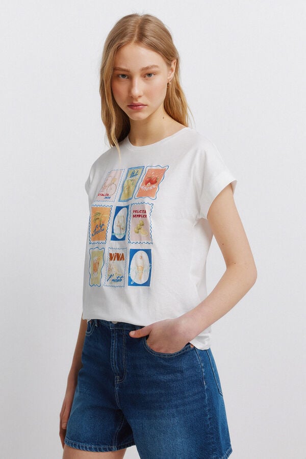 Springfield Printed short sleeve T-shirt beige