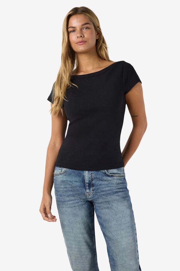 Noisy May Boat neck short sleeve T-shirt black