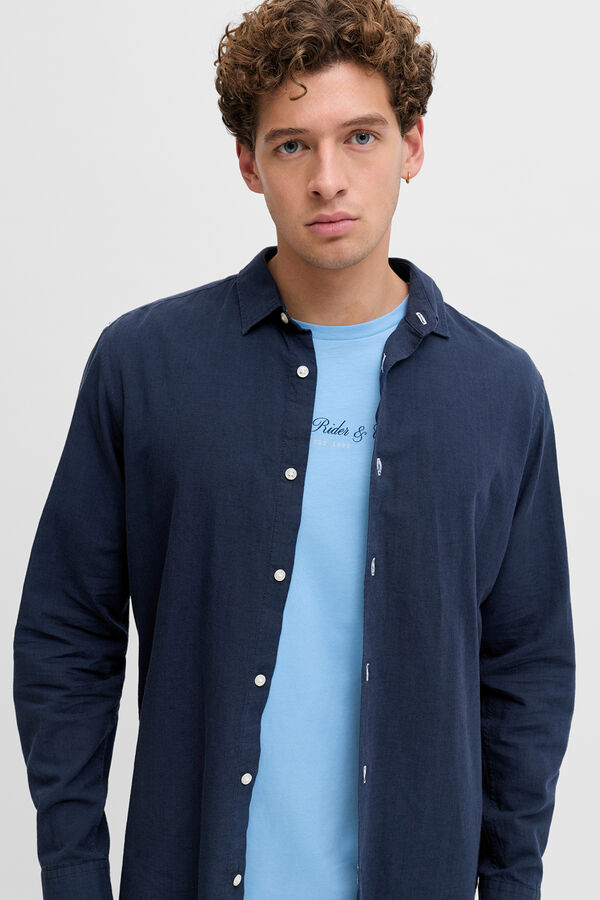 JJ REBEL Camisa regular fit lino azul