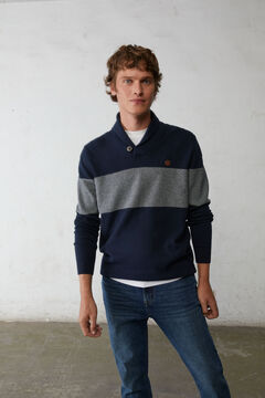 Springfield Jumper with high jacquard collar blue