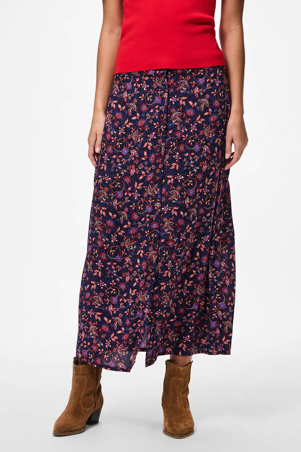 Pieces Falda midi de flores negro