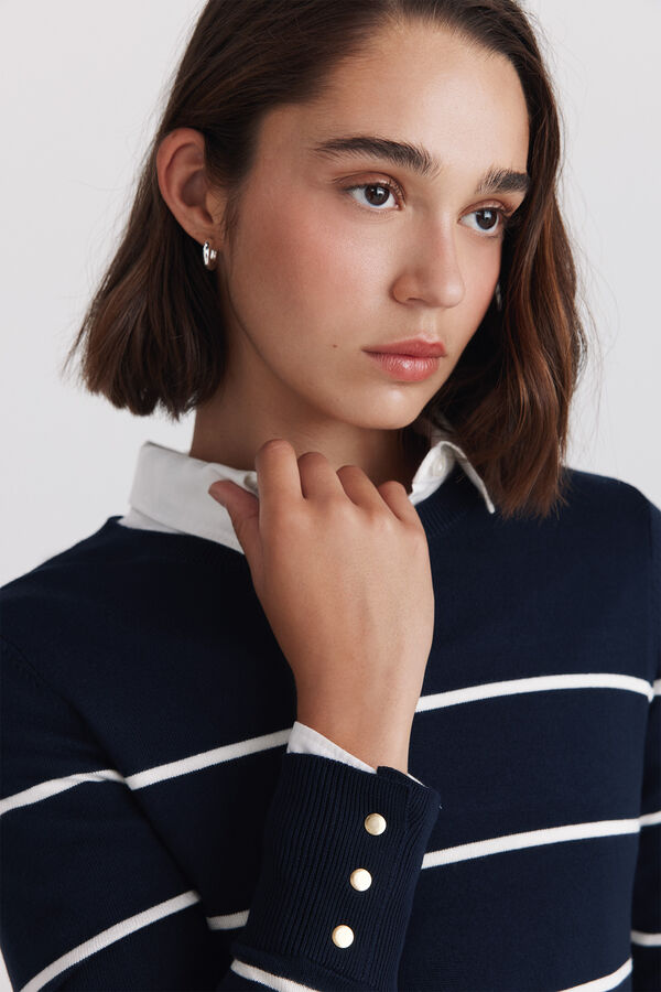 Springfield Basic fine knit buttoned jumper blue
