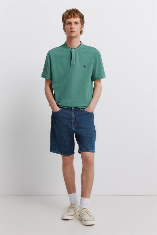 Springfield Piqu&eacute; Henley polo shirt slim fit green