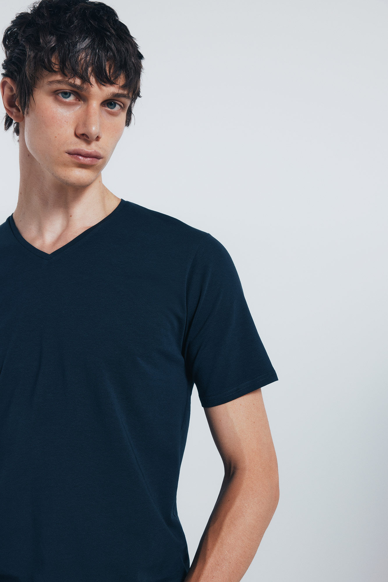 Springfield Basic cotton lycra V T-shirt