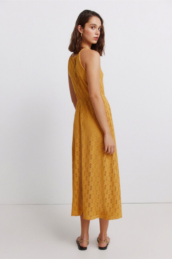 Springfield Crochet halterneck midi dress printed