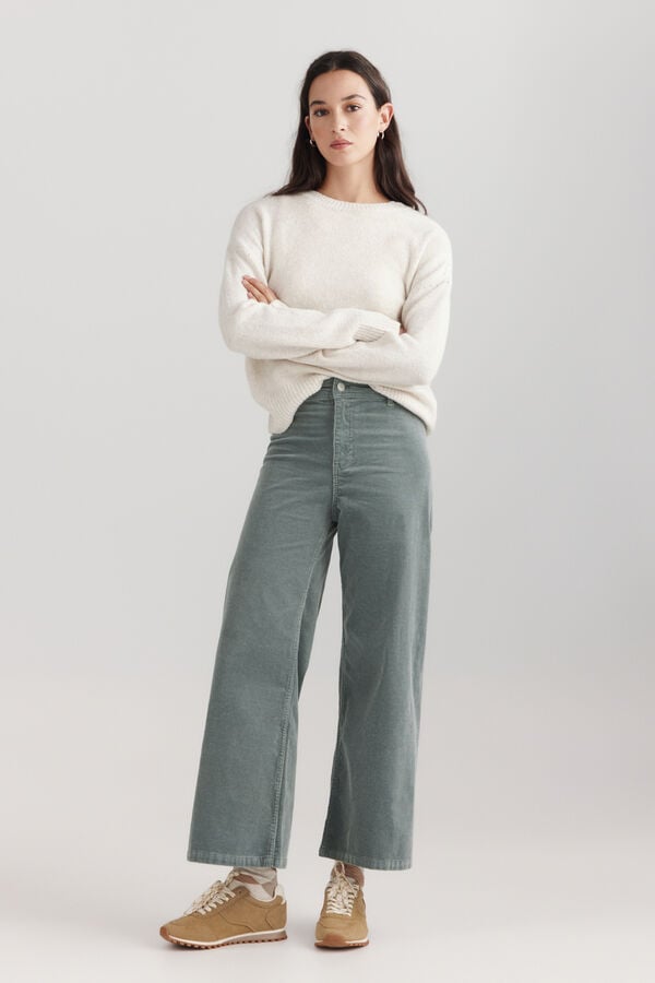 Springfield Pantalon en velours c&ocirc;tel&eacute; large vert
