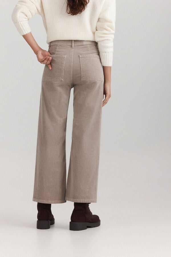 Springfield Pantalon en velours c&ocirc;tel&eacute; large nude