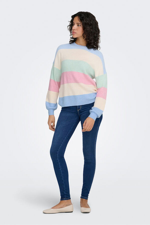 Only Camisola &agrave;s riscas gola redonda azul