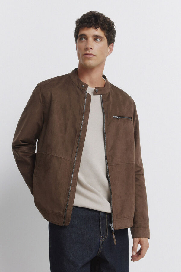 Springfield Suede-effect jacket nude