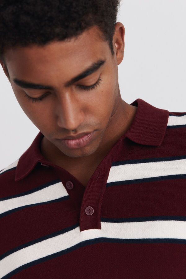 Springfield Striped jacquard long sleeve polo shirt red