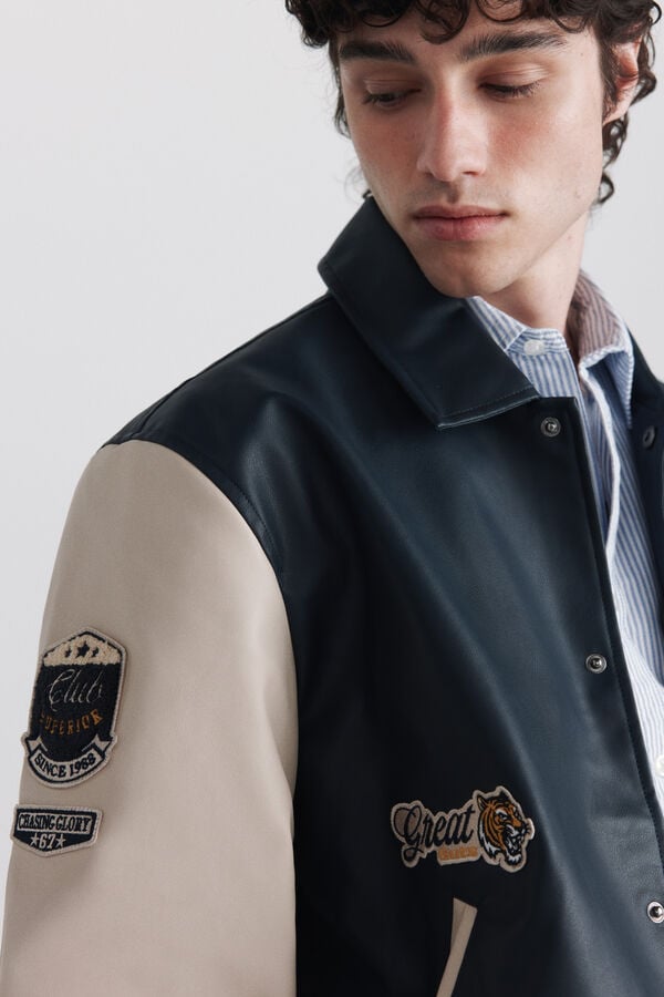 Springfield Faux leather varsity bomber blue