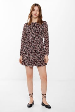 Springfield Short printed dress with lace inserts black