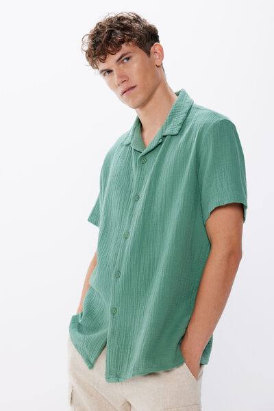 Springfield Short-sleeved shirt in wrinkle fabric green