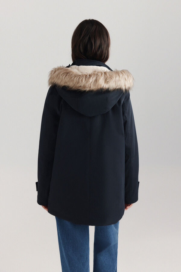 Springfield Parka with fur hood and buckle blue