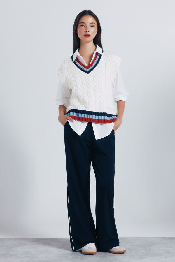 Springfield Gilet côtelé contrasté vison