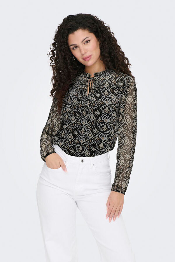 Only Blusa fluida com gola mao cinzento