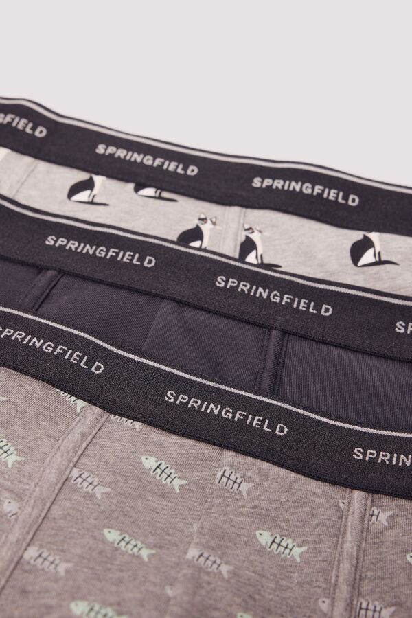 Springfield Pack of 3 cat and fish boxers grey