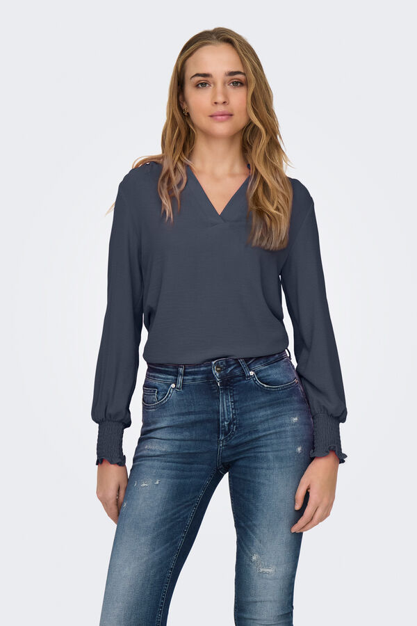 Only Blusa manga larga frunces azul