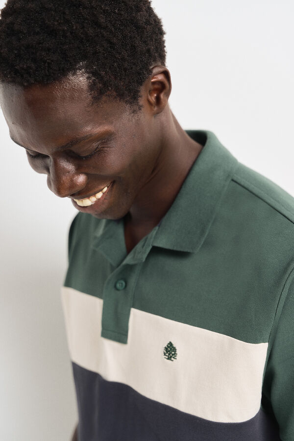 Springfield regular fit color block piqué polo shirt green