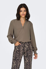Only Blusa manga larga frunces marr&oacute;n