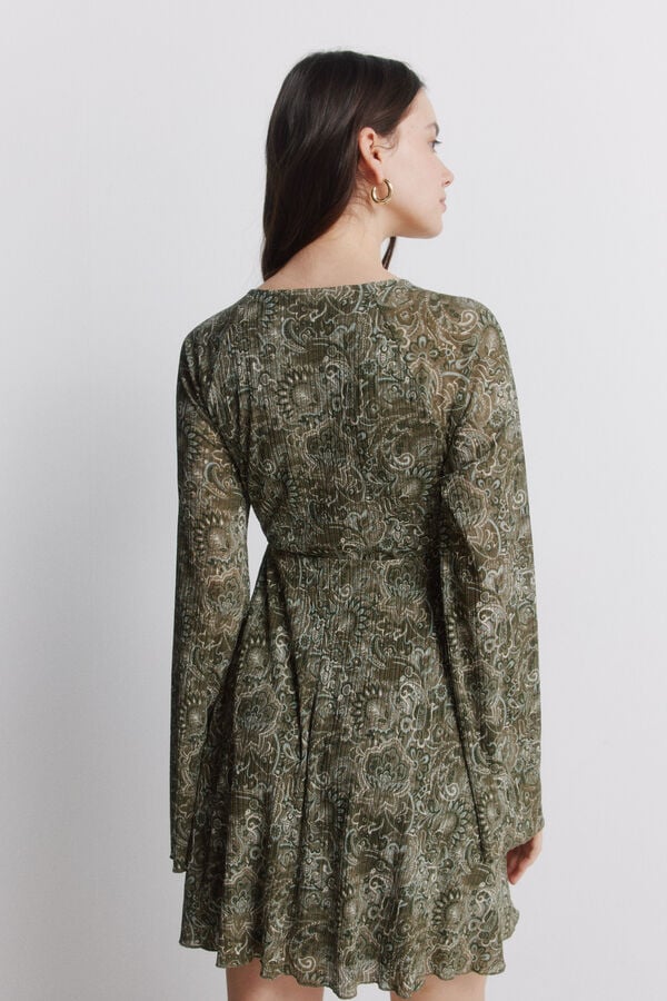 Springfield Green print short dress beige