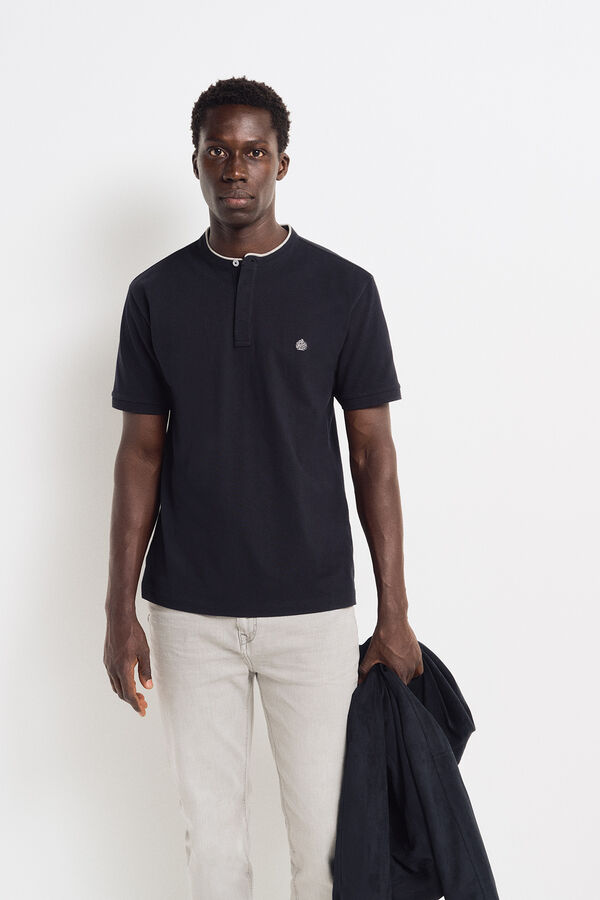 Springfield Regular fit mandarin collar piqué polo shirt navy