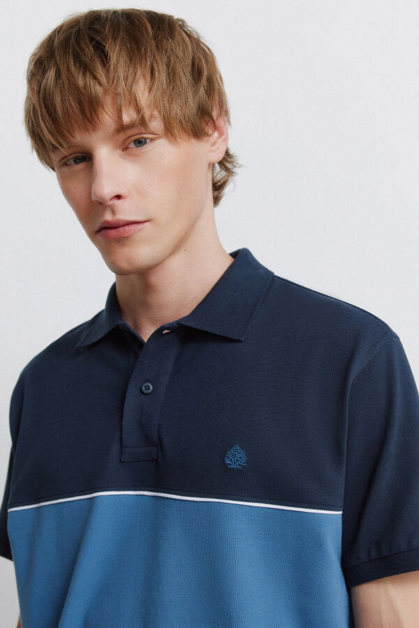Springfield Colour block sport polo shirt blue