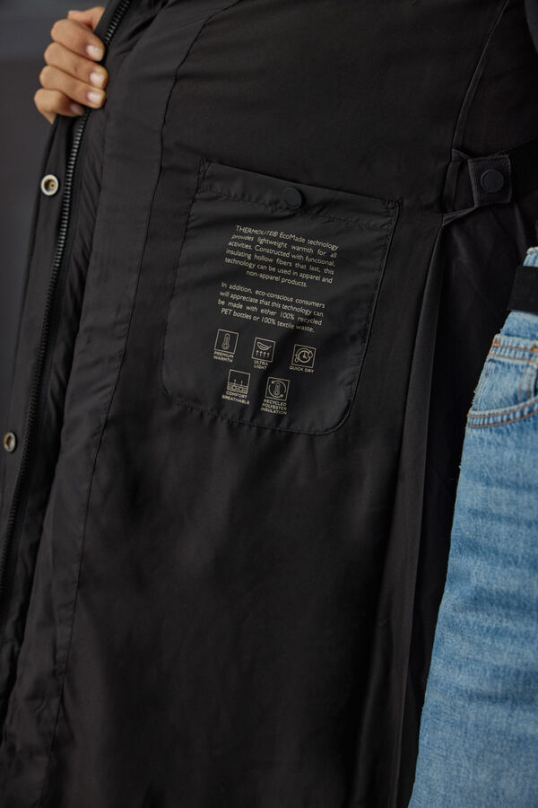 Springfield Veste longue matelass&eacute;e thermique &agrave; capuche noir