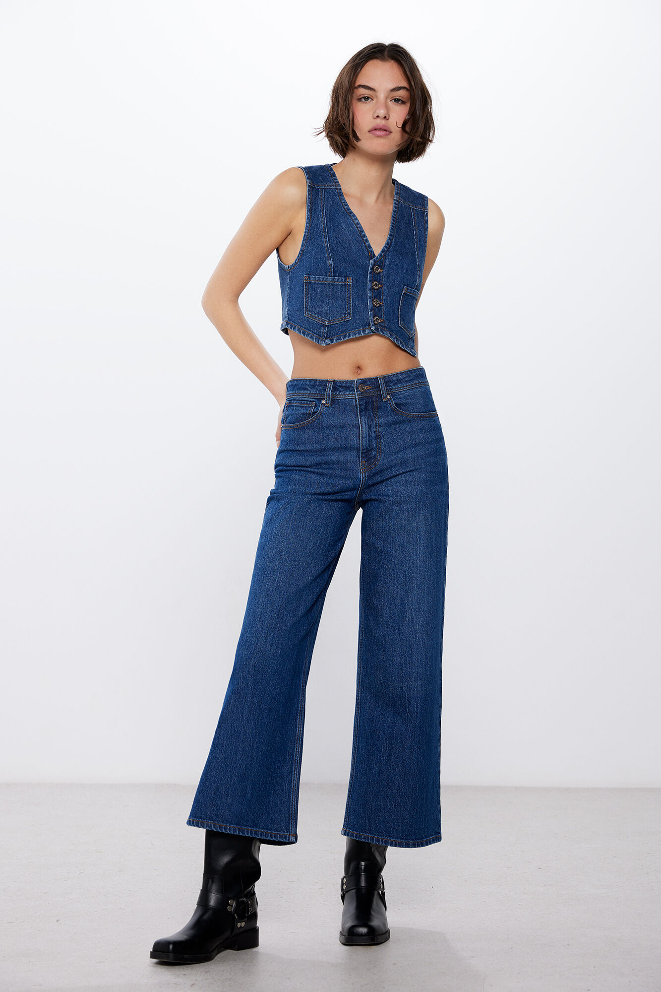 Springfield Damen Jeans – Reguläre Passform, 5-Taschen-Design, Mit Knopf & Reißverschluss
